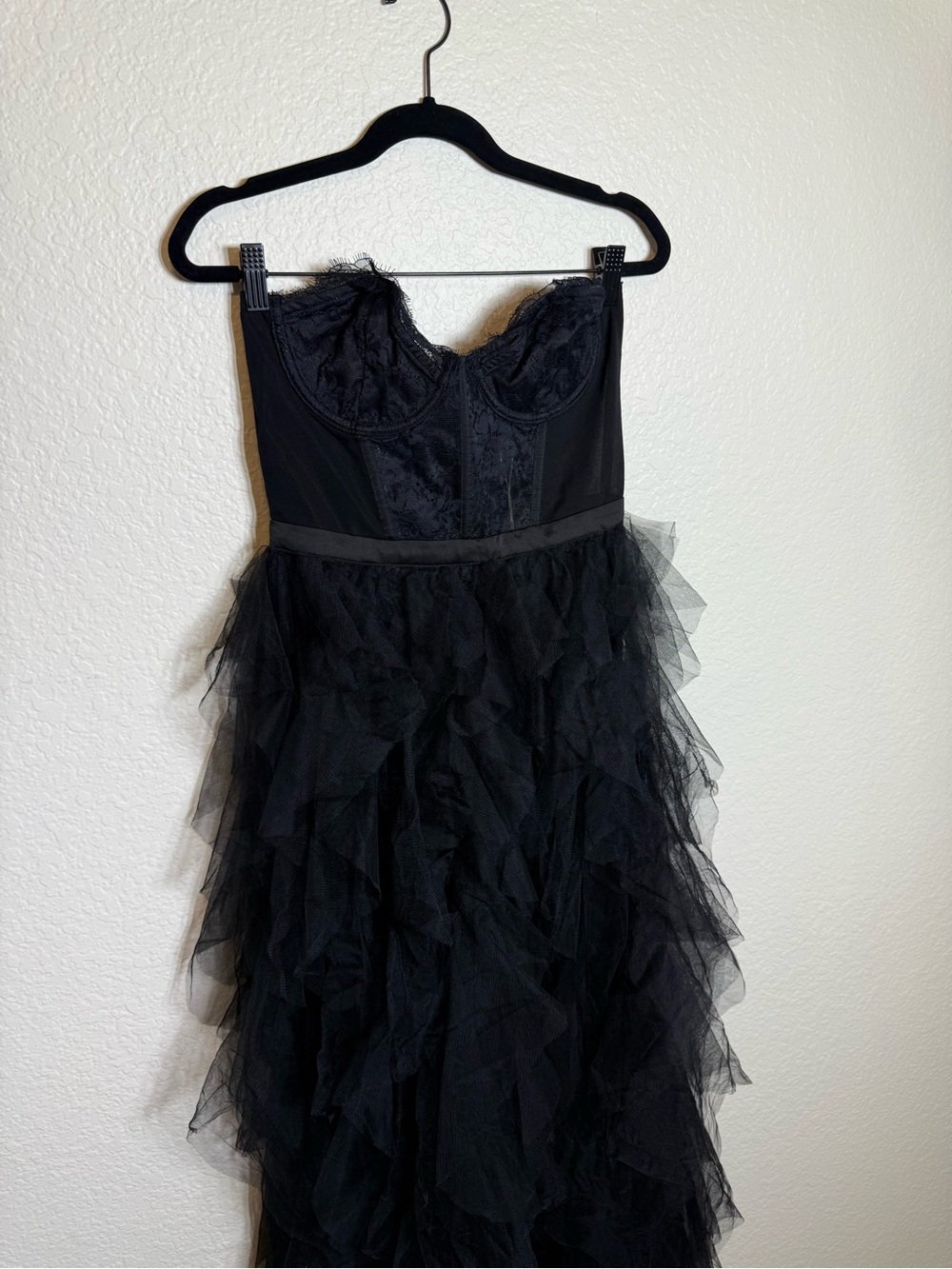For Love & Lemons Black Strapless Lace Bustier High-Low Tulle Gown - Picture 11 of 12